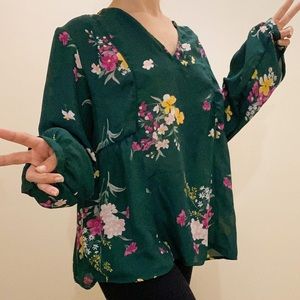 Old Navy Green Floral Blouse
